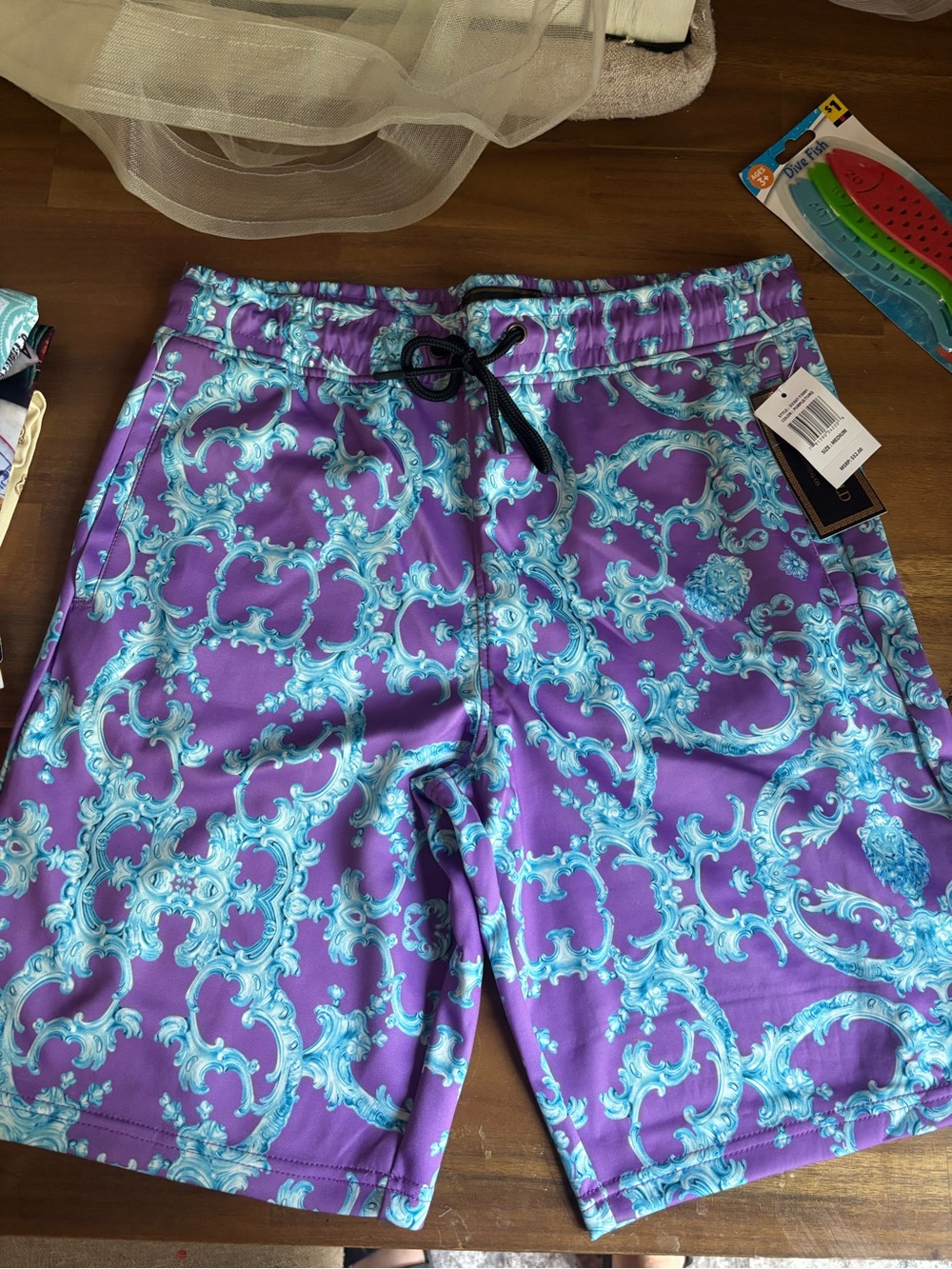 Men's Purple & Light Blue Patterned Swim Shorts